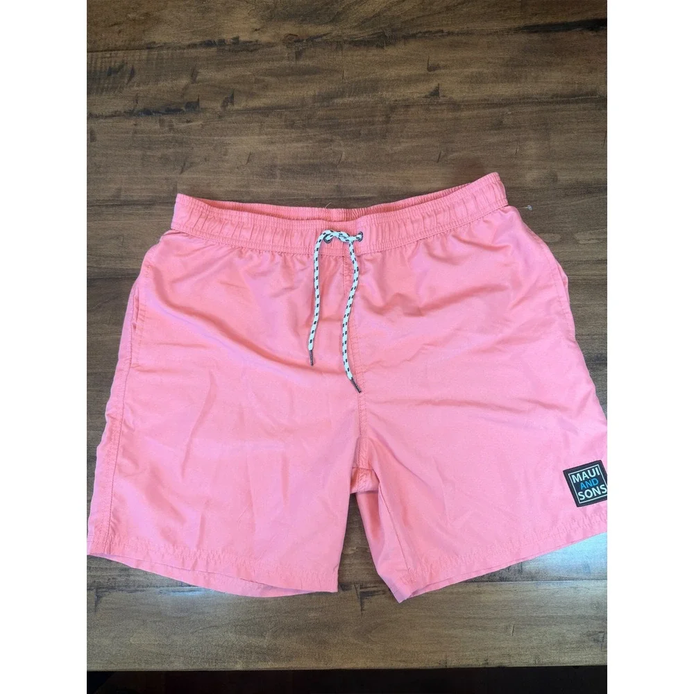 Maui and Sons Mens Coral Pink Swim Trunks Mesh Lined Size M 6in Inseam